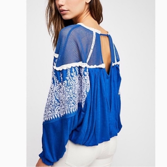 NWT Free People Carly Embroidered Top Blue XS - Picture 4 of 15